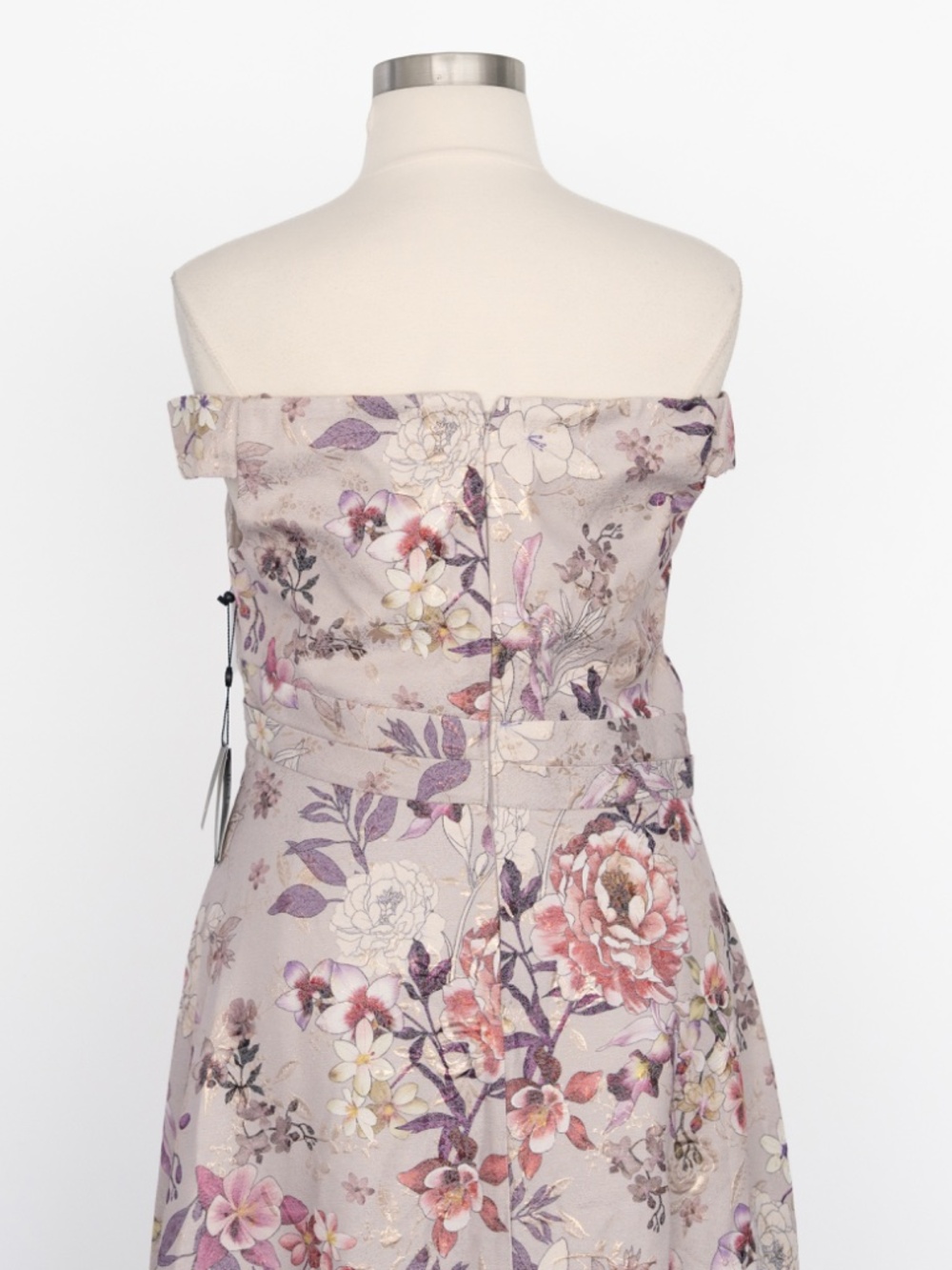 Adrianna Papell - Floral Metallic Jacquard Off Shoulder Ballgown - Picture 14 of 16